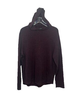 Vince Mens Rib Knit Burgundy Hoodie Long Sleeve Sz Large Quiet Luxury